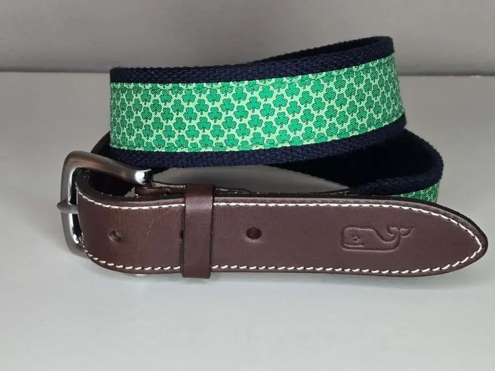 Vineyard Vines St. Patrick's Day Clover/Shamrock Green Leather Golf Ribbon Belt